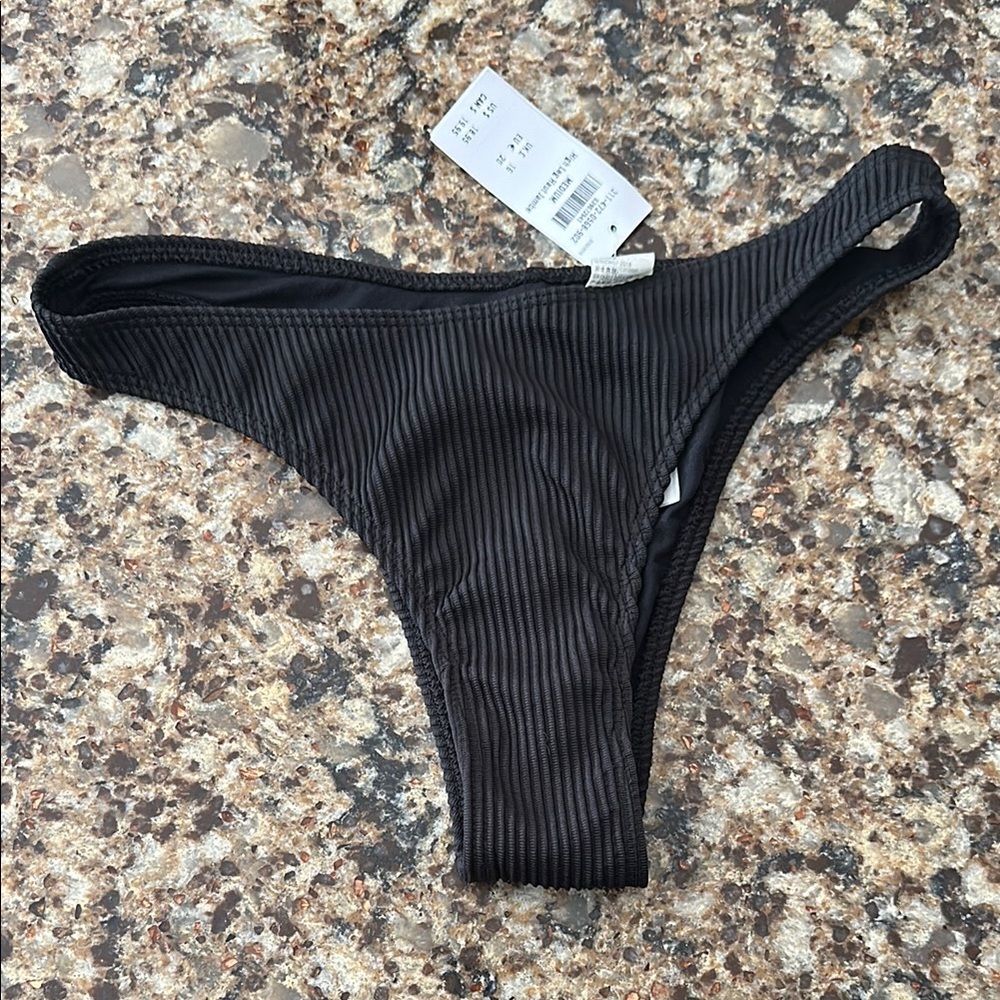 Black Ribbed Bikini Cheeky Bottom